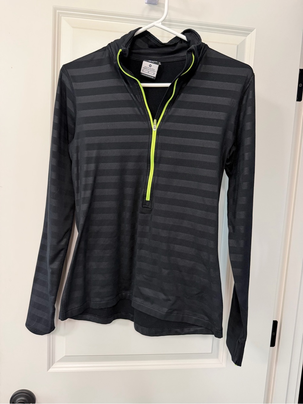 NIKE WOMENS Black Striped HALF-Zip Pullover with Neon Yellow Trim